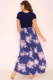 Women's Plus Short Sleeve Floral Maxi Dress