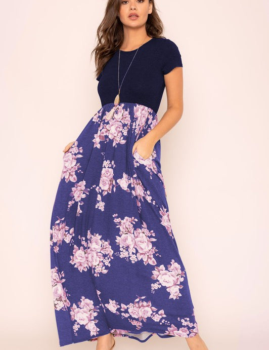 Women's Plus Short Sleeve Floral Maxi Dress