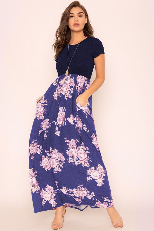 Women's Plus Short Sleeve Floral Maxi Dress