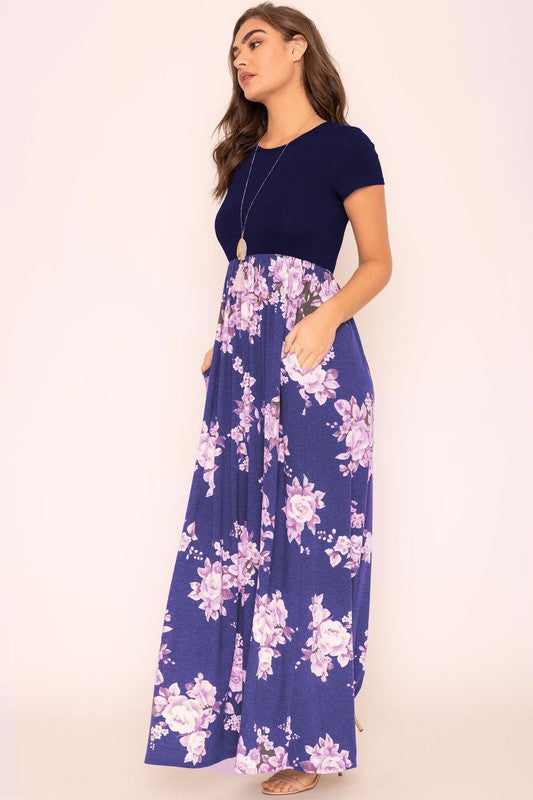 Women's Plus Short Sleeve Floral Maxi Dress