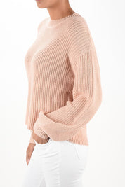 Women's Cozy Puff Bell Sleeve Waffle Knit Sweater Top