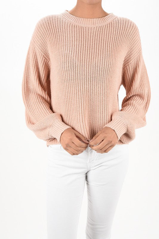 Women's Cozy Puff Bell Sleeve Waffle Knit Sweater Top