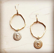 Matte Gold Hoop Earrings with Coin Dangle