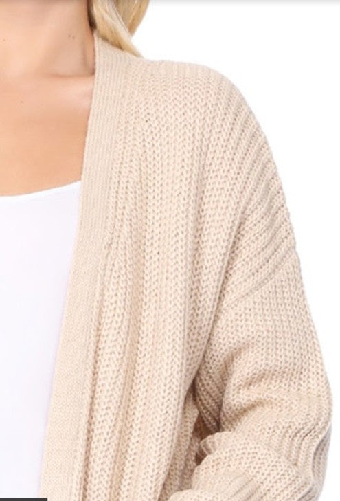 Women's Oversized Waffle Knit Open Front Cardigan