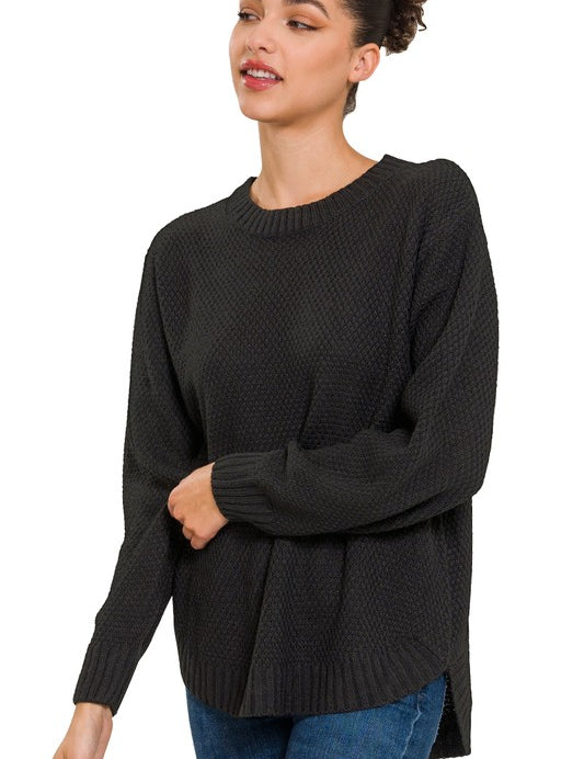 Women's Cozy Hi-Low Long Sleeve Round Neck Sweater