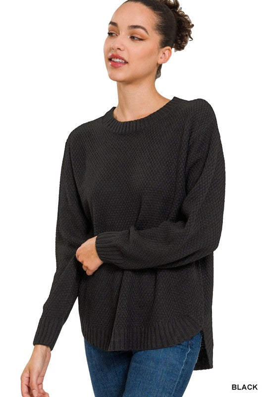 Women's Cozy Hi-Low Long Sleeve Round Neck Sweater