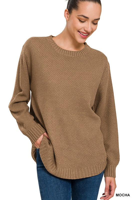 Women's Cozy Hi-Low Long Sleeve Round Neck Sweater