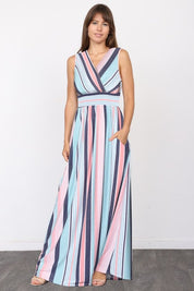 Women's Surplice Vintage Stripe Maxi Dress