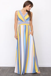 Women's Surplice Vintage Stripe Maxi Dress