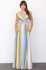 Women's Surplice Vintage Stripe Maxi Dress