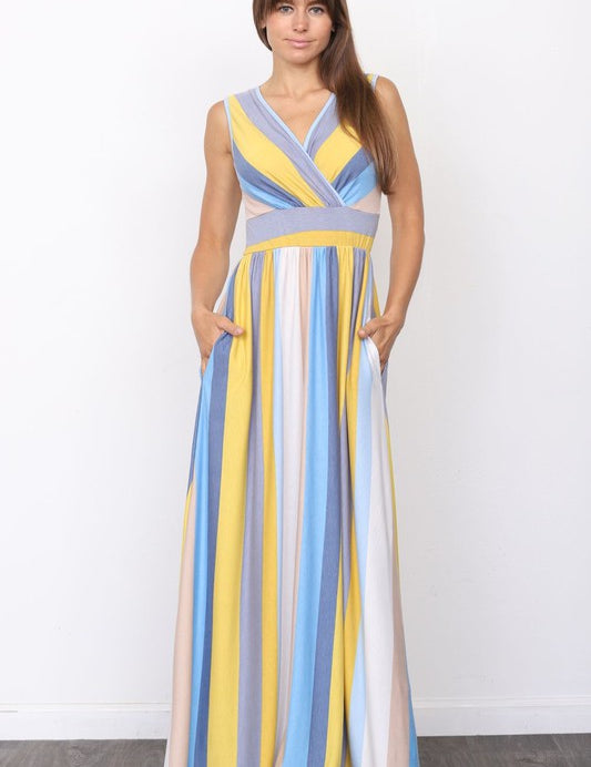 Surplice Stripe Maxi Dress