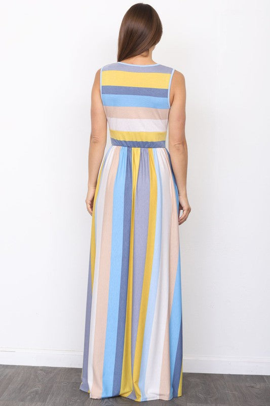 Women's Surplice Vintage Stripe Maxi Dress