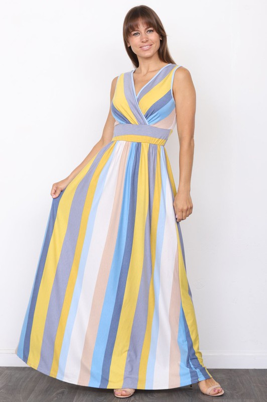 Women's Surplice Vintage Stripe Maxi Dress