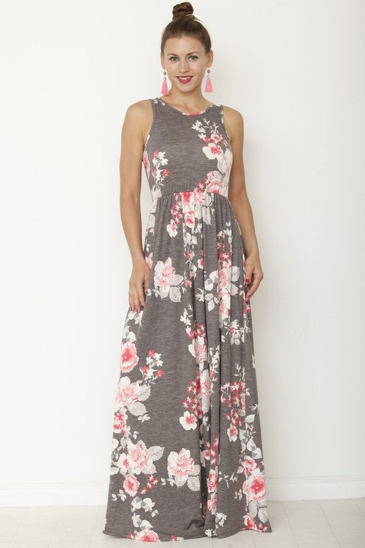 Plus Size Floral Maxi Dress with Pockets