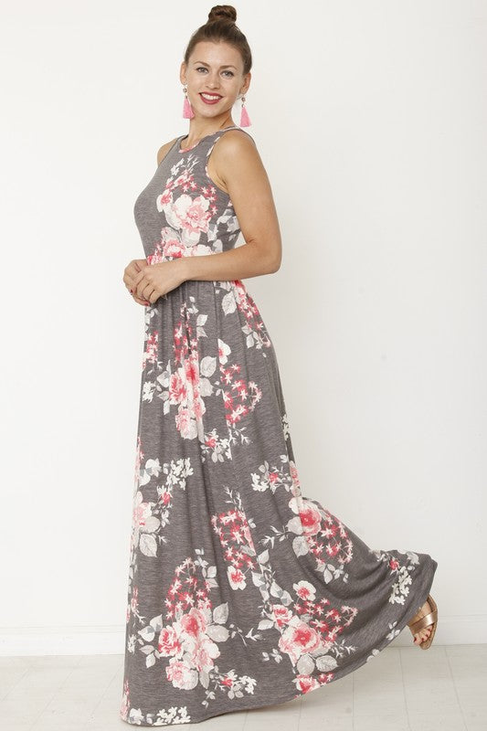 Plus Size Floral Maxi Dress with Pockets