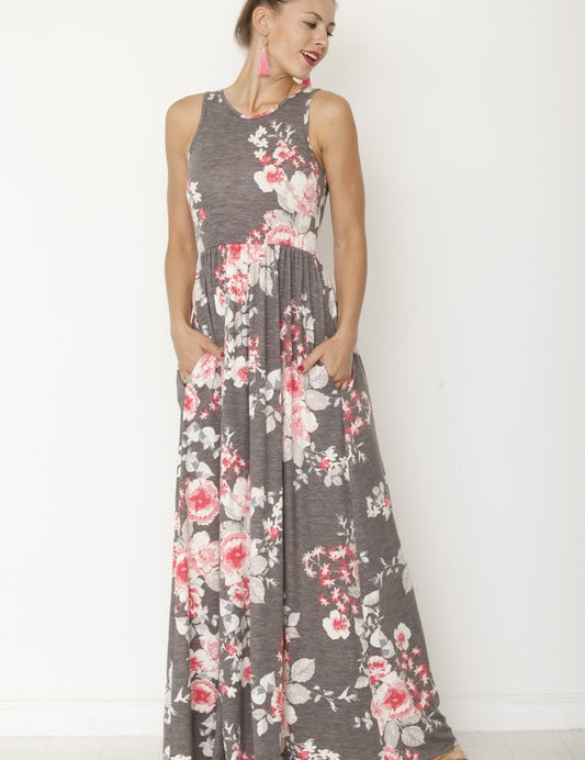 Plus Size Floral Maxi Dress with Pockets