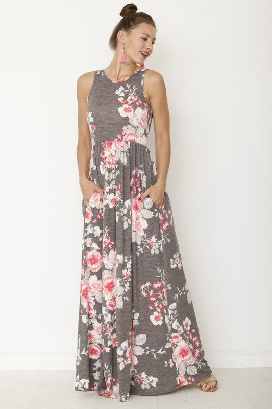 Plus Size Floral Maxi Dress with Pockets