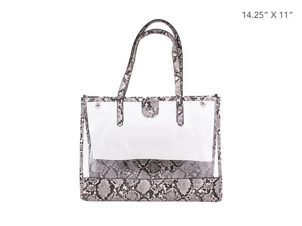 Women's Clear PVC Snake Trim Tote Bag