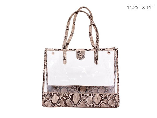 Women's Clear PVC Snake Trim Tote Bag