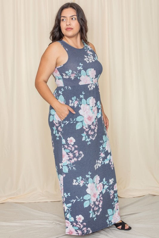 Plus Size Floral Maxi Dress with Pockets