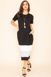 Women's Color Block Calf Length Dress