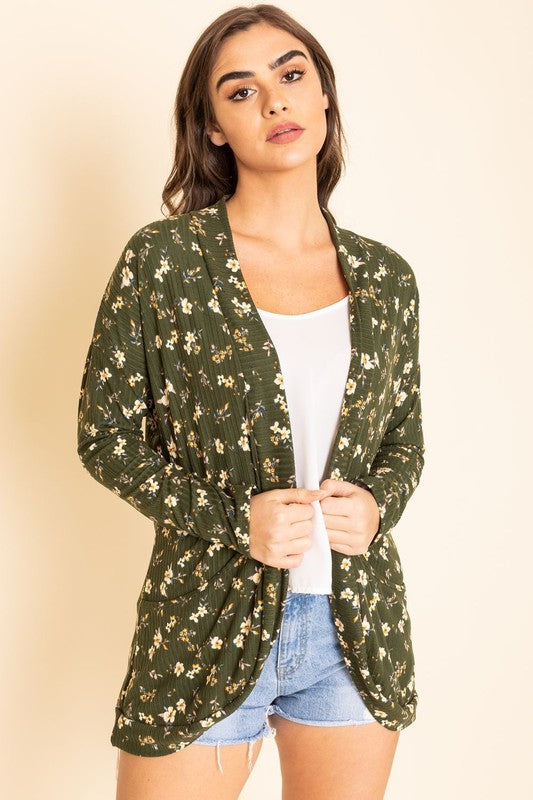 Women's Floral Ribbed Slouch Cardigan