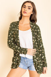 Women's Floral Ribbed Slouch Cardigan