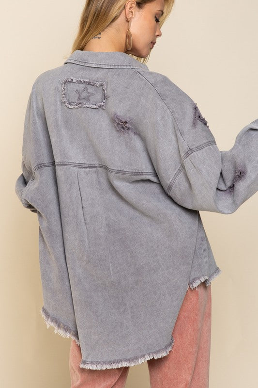 Women's Oversized Fringe Distressed Jacket