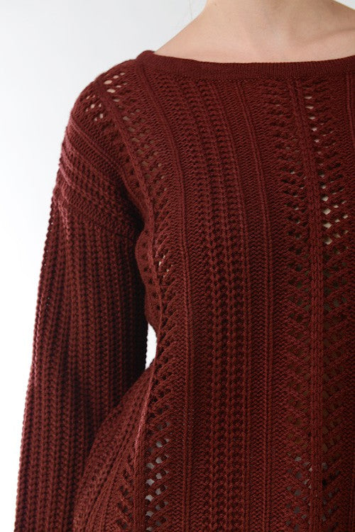 Women's Long-Sleeve Breathable Crochet Sweater