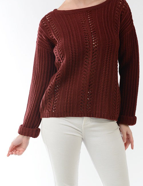 Women's Long-Sleeve Breathable Crochet Sweater