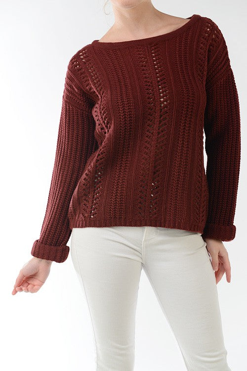 Women's Long-Sleeve Breathable Crochet Sweater