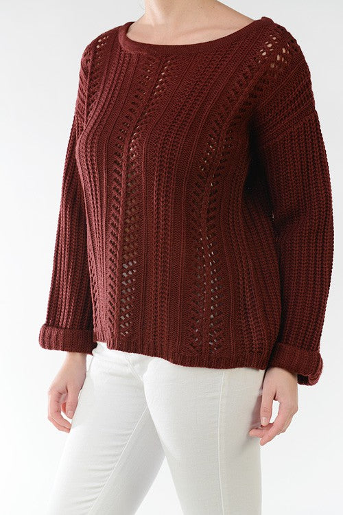 Women's Long-Sleeve Breathable Crochet Sweater