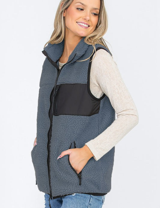 UNISEX WOMENS SHERPA FLEECE VEST TOP JACKET