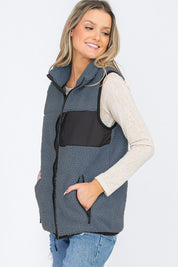 Unisex Sherpa Fleece Vest with Chest Zipper