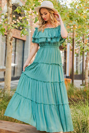 Off the Shoulder Ruffle Maxi Dress