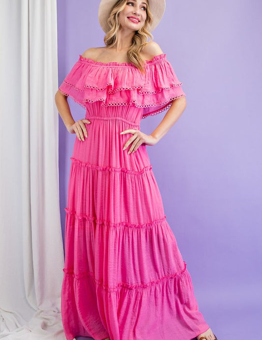 Off the Shoulder Ruffle Maxi Dress