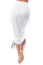 Women's Pencil Style Ruched Maxi Skirt with Pockets