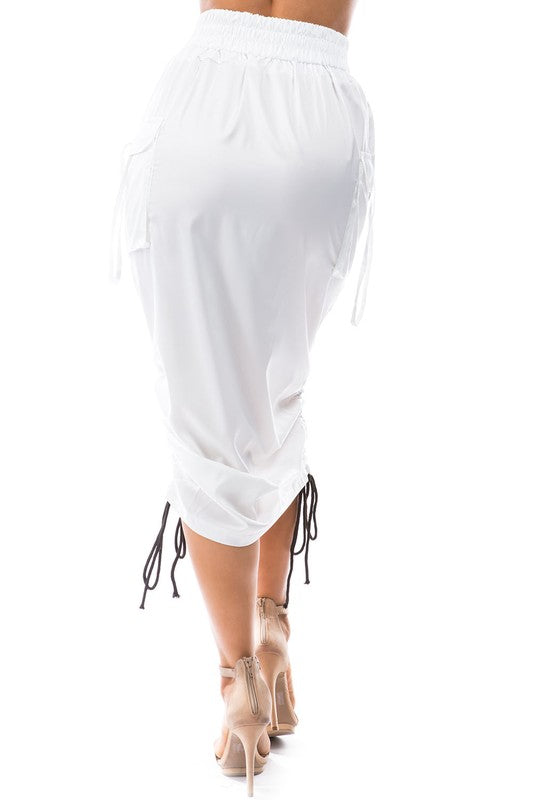 Women's Pencil Style Ruched Maxi Skirt with Pockets