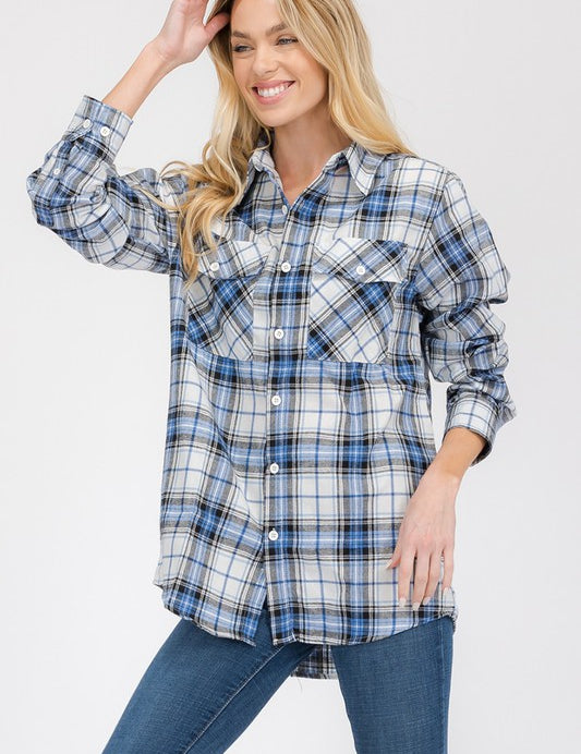 Men's Oversized Checker Plaid Flannel Shirt