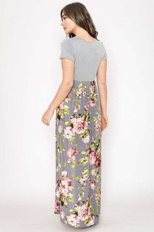 Women's Short Sleeve Floral Maxi Dress