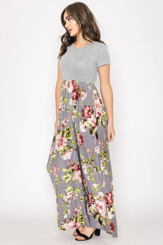 Women's Short Sleeve Floral Maxi Dress