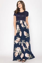 Women's Short Sleeve Floral Maxi Dress