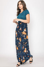 Women's Short Sleeve Floral Maxi Dress