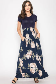 Women's Short Sleeve Floral Maxi Dress