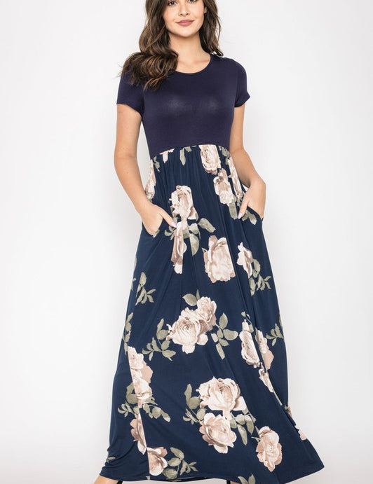 Women's Short Sleeve Floral Maxi Dress