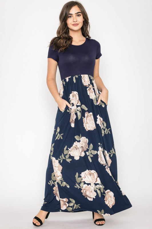 Women's Short Sleeve Floral Maxi Dress