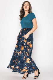 Women's Short Sleeve Floral Maxi Dress