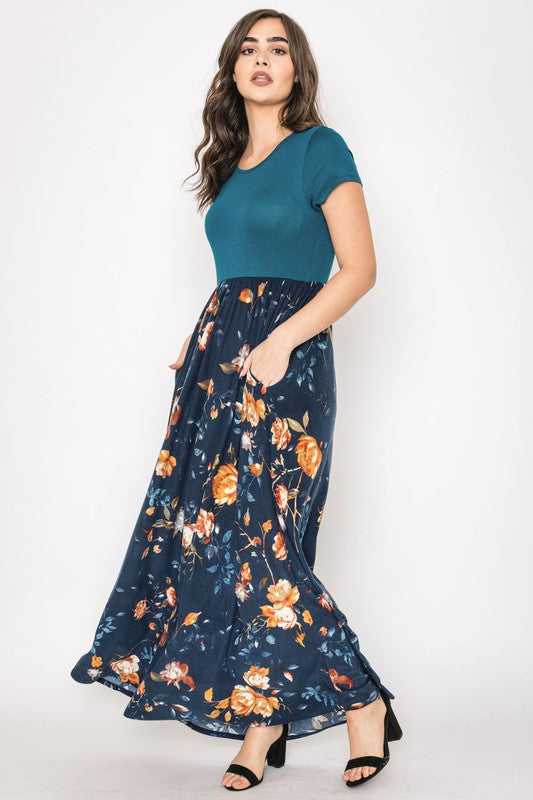 Women's Short Sleeve Floral Maxi Dress