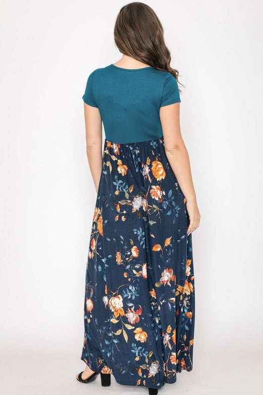 Women's Short Sleeve Floral Maxi Dress