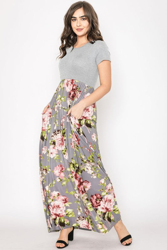 Women's Short Sleeve Floral Maxi Dress